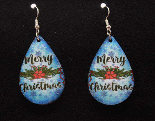 Merry Christmas Earrings in Blue