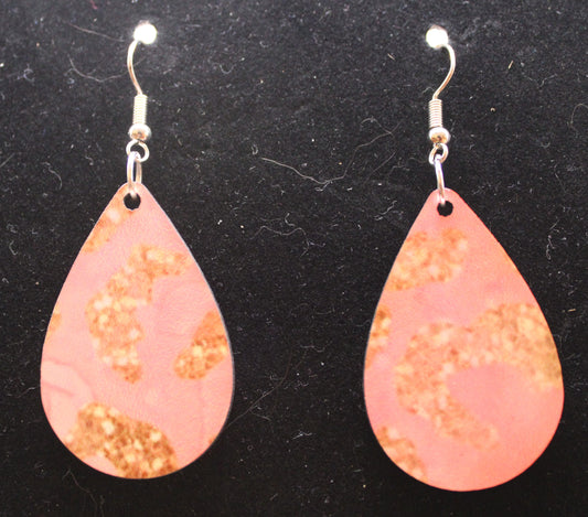 Marbled Print of Pink and Gold Earrings