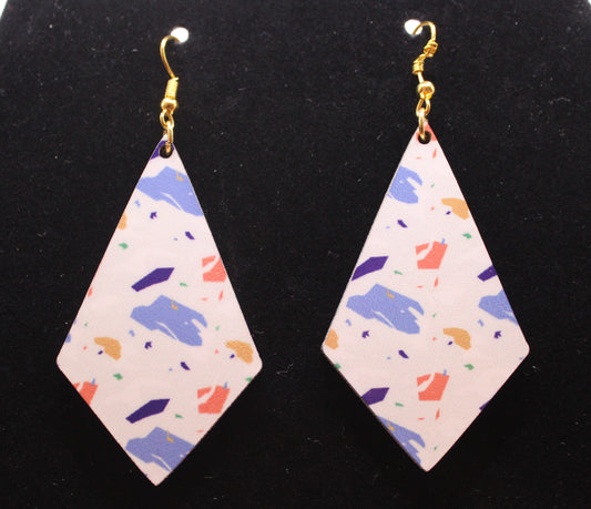 Confetti Print of White Background and Shades of Blue Confetti Earrings