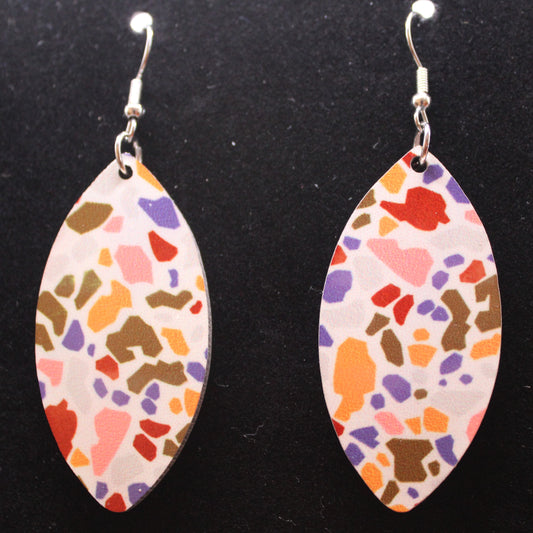 Mosaic Print of White Background and Shades of Coral, Wine, Orange, and Gray Earrings