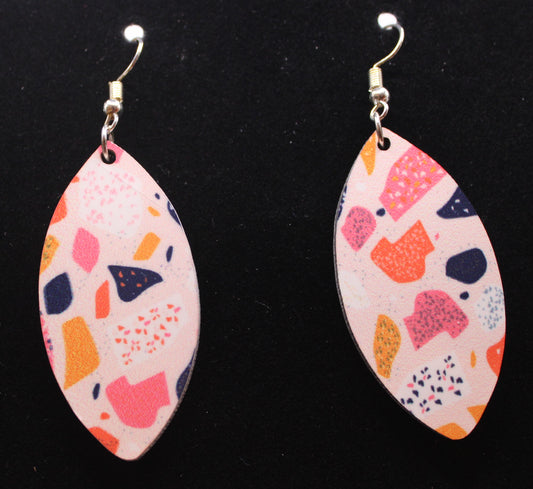 Mosaic Print of Light Pink Background and Shades of Coral, Orange, and Gray Earrings