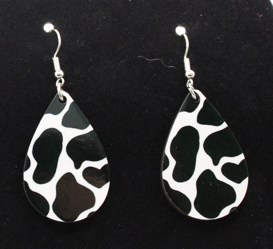 Black and White Cow Print Earrings