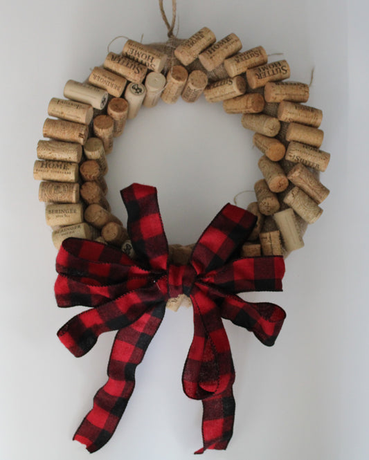 Wine Cork Wreath - Red/Black Plaid