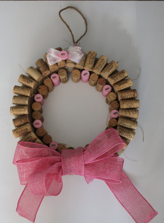 Wine Cork Wreath - Breast Cancer Theme